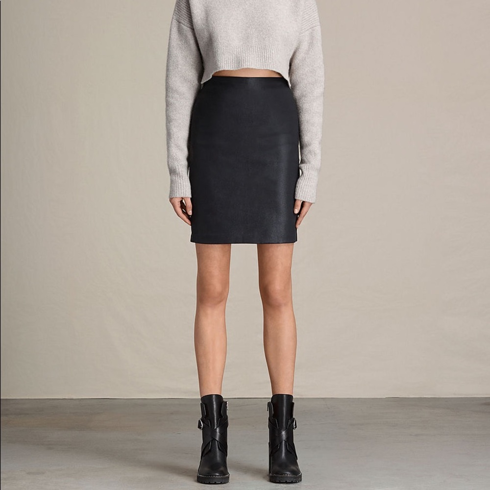 NWT AllSaints Black Coated Denim Pencil Skirt Size 00